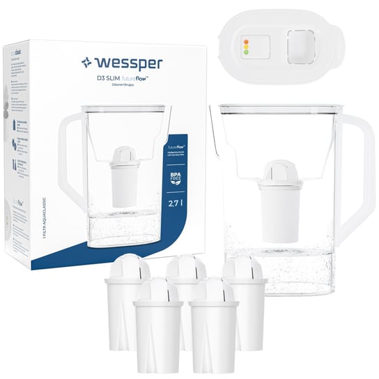 Dzbanek filtrujący do lodówki Wessper D3 Slim FutureFlow LED + 6x Filtr Wessper