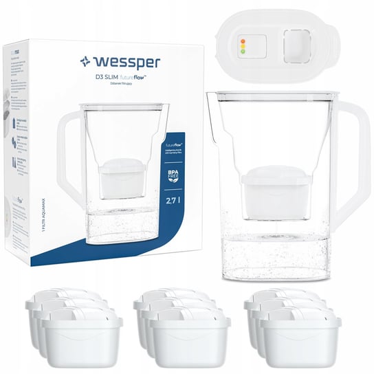 Dzbanek filtrujący do lodówki Wessper D3 Slim z licznikiem LED + 10x Filtr Wessper