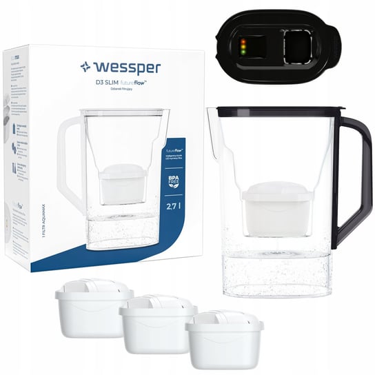 Dzbanek filtrujący do lodówki Wessper D3 Slim z licznikiem LED + 4x Filtr Wessper
