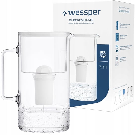 Dzbanek filtrujący szklany Wessper 3,3l Biały + 1x Filtr aquaclassic Wessper