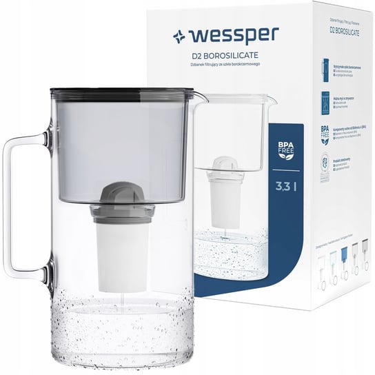 Dzbanek filtrujący szklany Wessper 3,3l Czarny + 1x Filtr aquaclassic Wessper