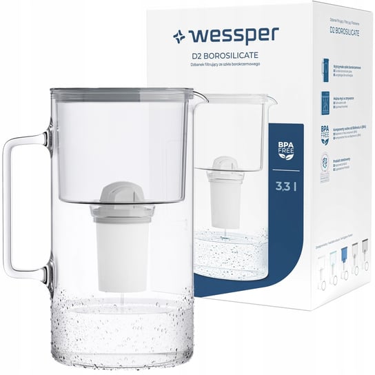Dzbanek filtrujący szklany Wessper 3,3l Szary + 1x Filtr aquaclassic Wessper
