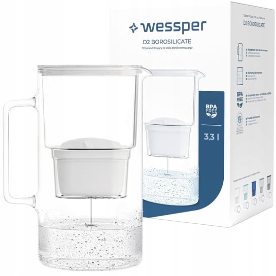 Dzbanek filtrujący szklany Wessper aquamax 3,3l + 1x Filtr Wessper aquamax Wessper