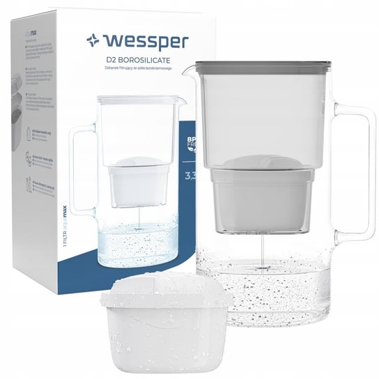 Dzbanek filtrujący szklany Wessper AquaMax 3,3l + 2x Filtr do wody Wessper