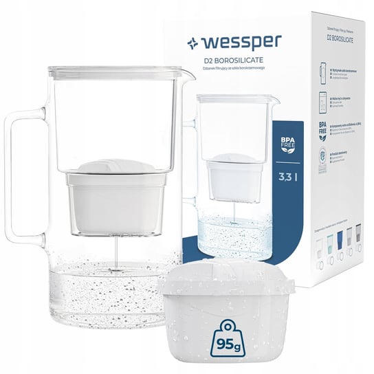 Dzbanek filtrujący szklany Wessper aquamax 3,3l + 2x Filtr Wessper aquamax Wessper