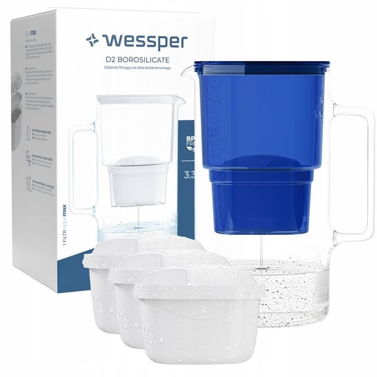 Dzbanek filtrujący szklany Wessper AquaMax 3,3l + 4x Filtr do wody Wessper