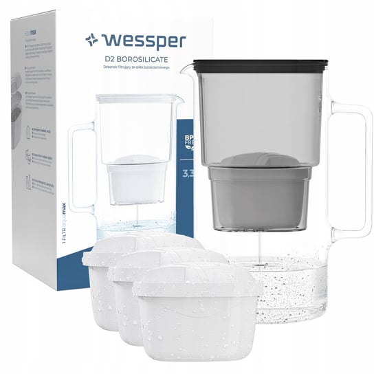 Dzbanek filtrujący szklany Wessper AquaMax 3,3l + 4x Filtr do wody Wessper