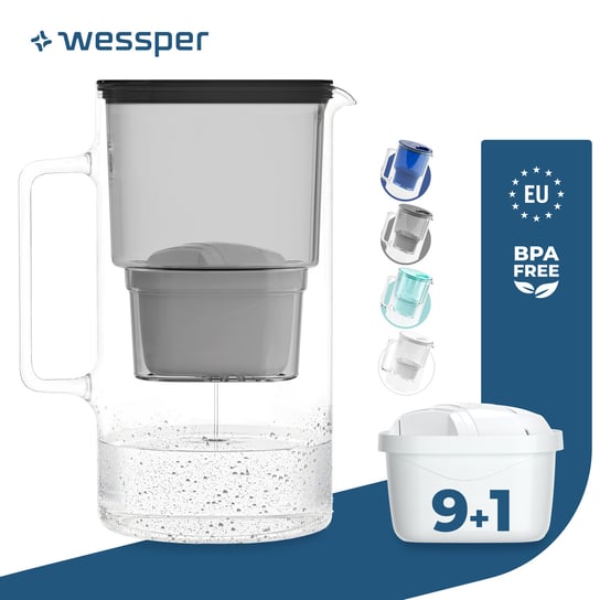 Dzbanek filtrujący szklany Wessper aquamax 3l + 10x Filtr Wessper aquamax Wessper