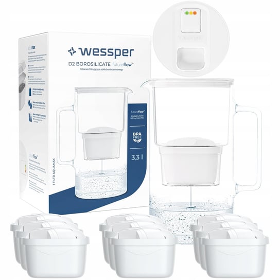 Dzbanek filtrujący Wessper Aquamax 3,3l - Licznik LED + 10x Filtr do wody Wessper
