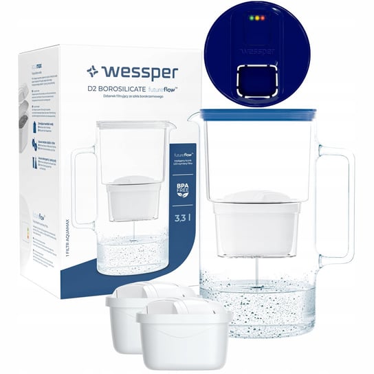 Dzbanek filtrujący Wessper Aquamax 3,3l - Licznik LED + 3x Filtr do wody Wessper