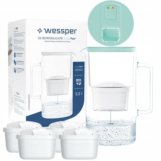 Dzbanek filtrujący Wessper Aquamax 3,3l - Licznik LED + 5x Filtr do wody Wessper