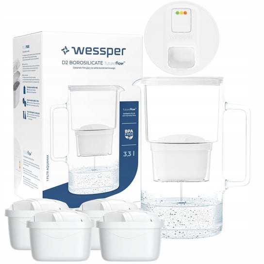 Dzbanek filtrujący Wessper Aquamax 3,3l - Licznik LED + 5x Filtr do wody Wessper