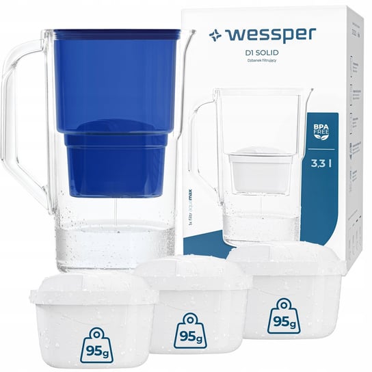 Dzbanek filtrujący Wessper D1 SOLID 3,3l niebieski + wkład aquamax 4szt. Wessper