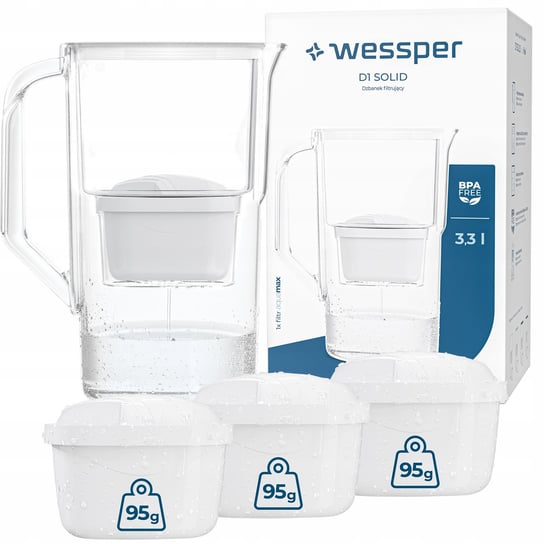 Dzbanek filtrujący wodę Wessper D1 SOLID 3,3l biały + Wkład aquamax 4szt. Wessper