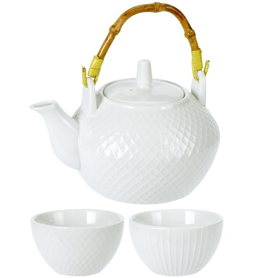 Dzbanek na herbatę z 4 filiżankami, porcelana, 5 elementów, kolor biały EH Excellent Houseware