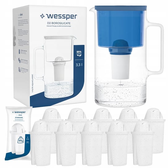DZBANEK SZKLANY WESSPER D2 BOROSILICATE 3,3l + 11 Filtr Wessper aquaclassic Wessper