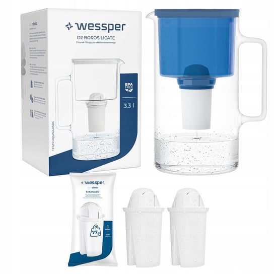 DZBANEK SZKLANY WESSPER D2 BOROSILICATE 3,3l + 3x Filtr Wessper aquaclassic Wessper