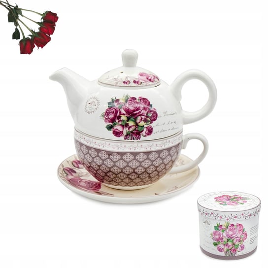 Dzbanek Z Filiżanką I Spodkiem Zestaw Porcelanowy 450 Ml Jasny Róże BELLA FIORE