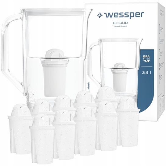 Dzbanek z filtrem Wessper D1 SOLID 3,3l biały + Filtr aquaclassic 11x Wessper