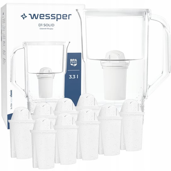 Dzbanek z filtrem wody Wessper D1 SOLID 3,3l biały + 10x Filtr Wessper
