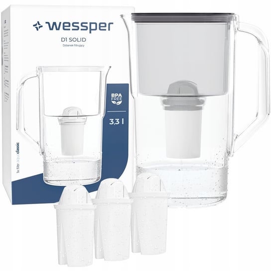 Dzbanek z filtrem wody Wessper D1 SOLID 3,3l czarny + 4x Filtr Wessper