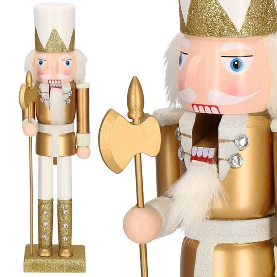 Dziadek do orzechów 38 cm z toporem, ozdoba świąteczna, figurka drewniany żołnierzyk złoty Springos