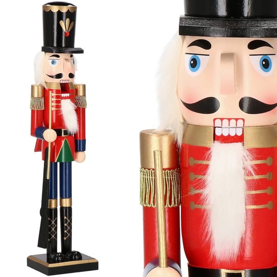 Dziadek do orzechów 60 cm z karabinem, ozdoba świąteczna, figurka drewniany żołnierzyk czerwony Springos