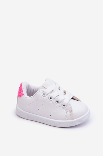Dziecięce Buty Sportowe Biało-Neonowo Różowe Glossy-18 FR
