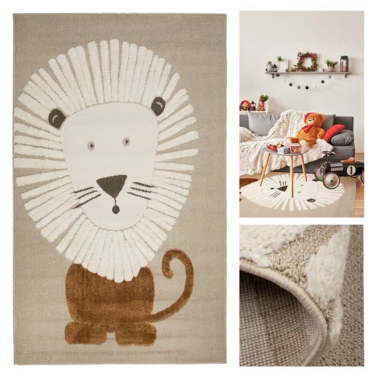 Dziecięcy dywan z lwem Skandi Mały beżowy dywan dla dziecka 100x150 Inna marka