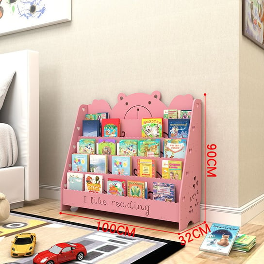 Dziecięcy regał na książki, organizer do pokoju (bez półki) 100*32*90 cm - różowy Hedo