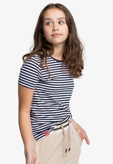 Dziewczęca koszulka w granatowo-białe paski VOLCANO T-BERNIE JUNIOR 122-128 VOLCANO