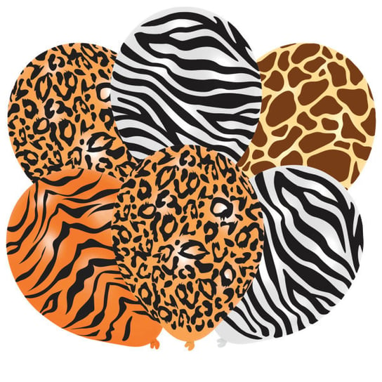 Dżungla - Balony 11" wzory: zebra, tygrys mix 6 sztuk Riethmuller