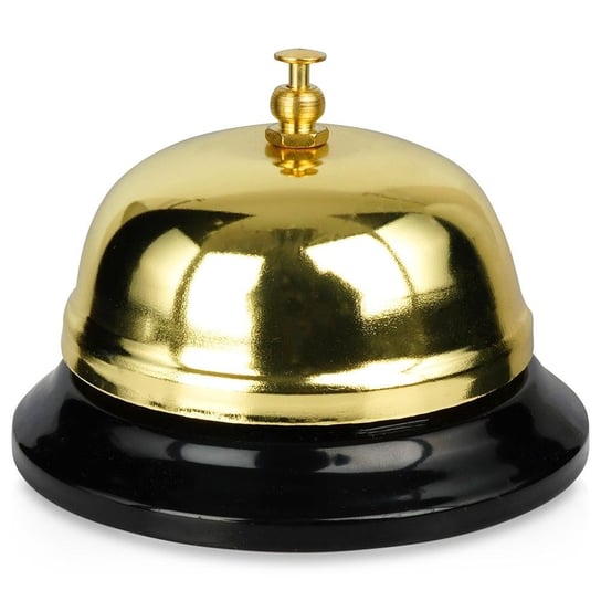 Dzwonek stołowy recepcyjny ręczny metalowy złoty 8,5x6 cm Vilde