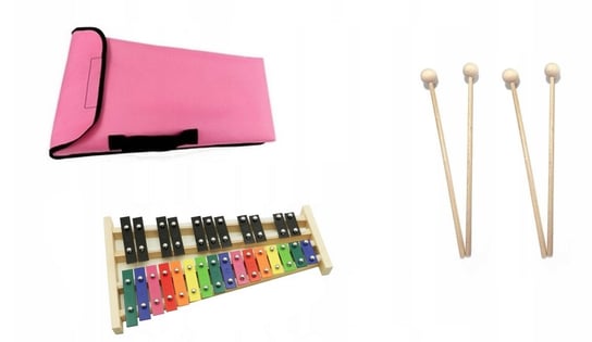 Dzwonki chromatyczne cymbałki kolorowe + różowy pokrowiec + 4 pałki Mat-max