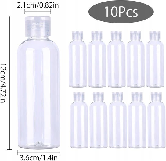 BUTELKI 10 SZTUK 100 ML ZESTAW PODRÓŻNY FLIP CAP PLASTIKOWE PUSTE ...