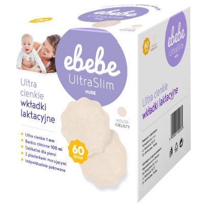 Ebebe, Ultra cienkie wkładki laktacyjne, cieliste, 60szt. Ebebe