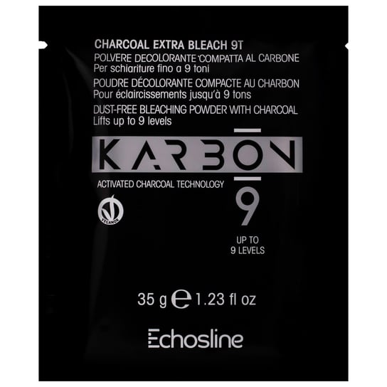 Echosline, Karbon 9, Wegański rozjaśniacz w proszku z aktywnym węglem, rozjaśnia nawet do 9 tonów, saszetka, 9 ton, 24x35 g Echosline