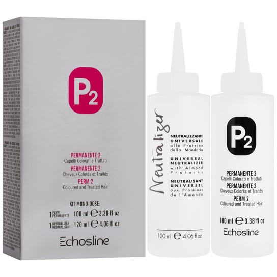 Echosline P2 Perm 2 i neutralizer - zestaw do trwałej ondulacji dla włosów farbowanych i po zabiegach chemicznych Echosline