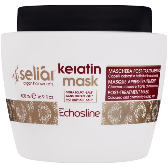Echosline, Seliar Keratin Mask, Maska Do Włosów Zniszczonych Zabiegami Chemicznymi I Farbowaniem, Ochrona Uv, 500 ml Echosline