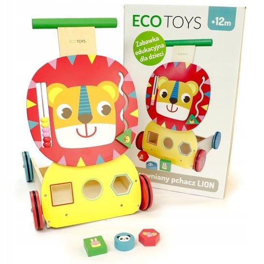 Eco Toys, drewniany pchacz wózek edukacyjny sorter Ecotoys