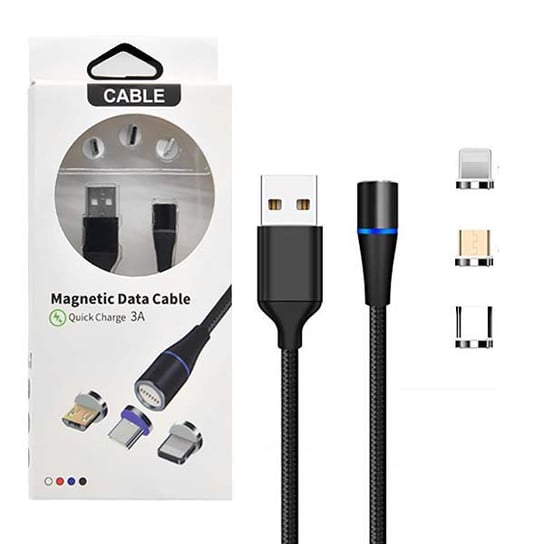 Ecobox Kabel Usb 3W1 Magnetyczny 3A 360 Czarny Szybkie Ładowanie  + Transfer Danych Micro Typ-C Iphone Inny producent