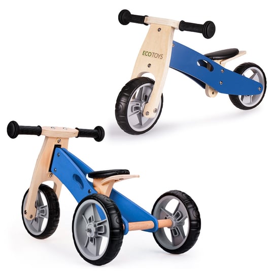Ecotoys, rowerek biegowy trójkołowy drewniany 2w1, Blue Ecotoys Ecotoys