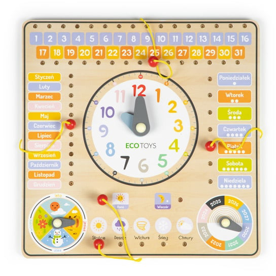 Ecotoys, tablica manipulacyjna z kalendarzem i zegarem Ecotoys