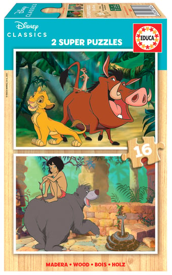 Educa, puzzle, Disney, Król Lew & Księga dżungli (drew), 2x16 el. Educa