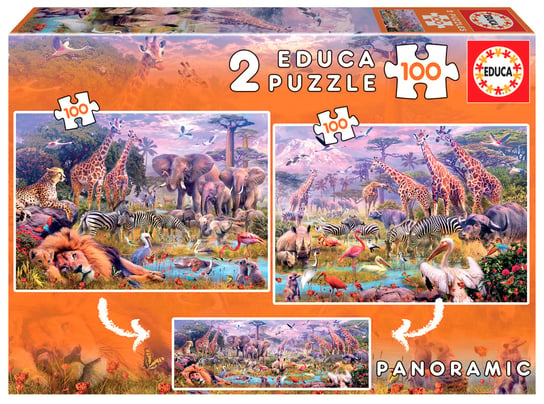 Educa, puzzle, Dzikie zwierzęta (panorama), 2x100 el. Educa