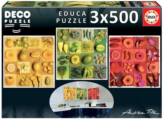 Educa, puzzle, Egzotyczne owoce i kwiaty A.Tilk, 3x500 el. Educa