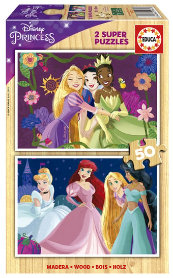 Educa, Puzzle, Księżniczki z bajek Disneya (drewniane), 2 x 50 el. Educa