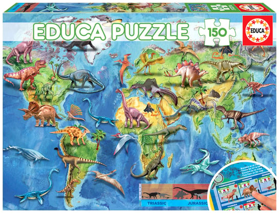 Educa, puzzle, Mapa świata dla dzieci (Dinozaury), 150 el. Educa