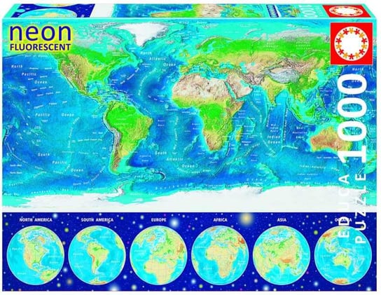 Educa, puzzle, Neonowy świat fluorescencyjna mapa świata, 1000 el. Educa