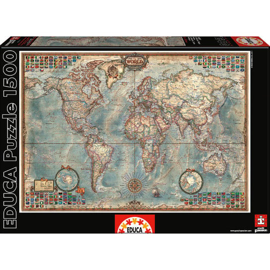 Educa, puzzle, Polityczna Mapa świata, 1500 el. Educa